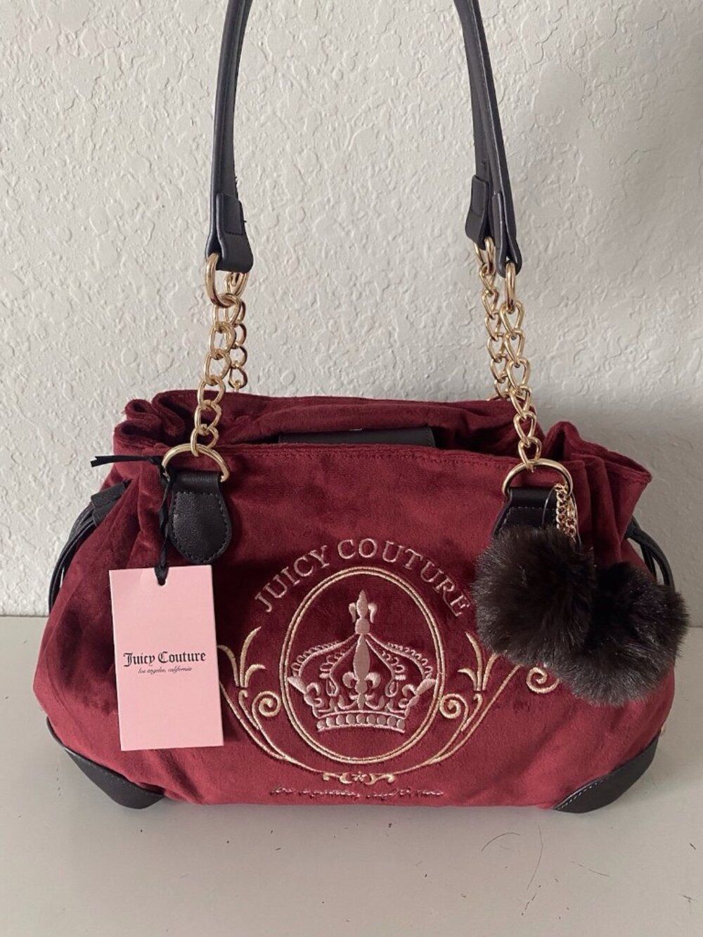 Juicy Couture Magnifique Satchel Bag Purse W/Pom Pom Charm Cranberry Juice NEW